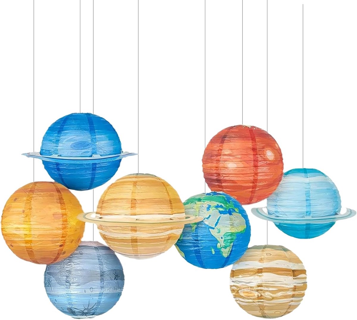 8 stuks Planeten papierlantaarns, 25 cm Zonnestelsel Planeten papierlantaarn, hangende kleurrijke Planeet lampenkappen voor klaslokaal, wetenschap, verjaardag, feestdecoraties