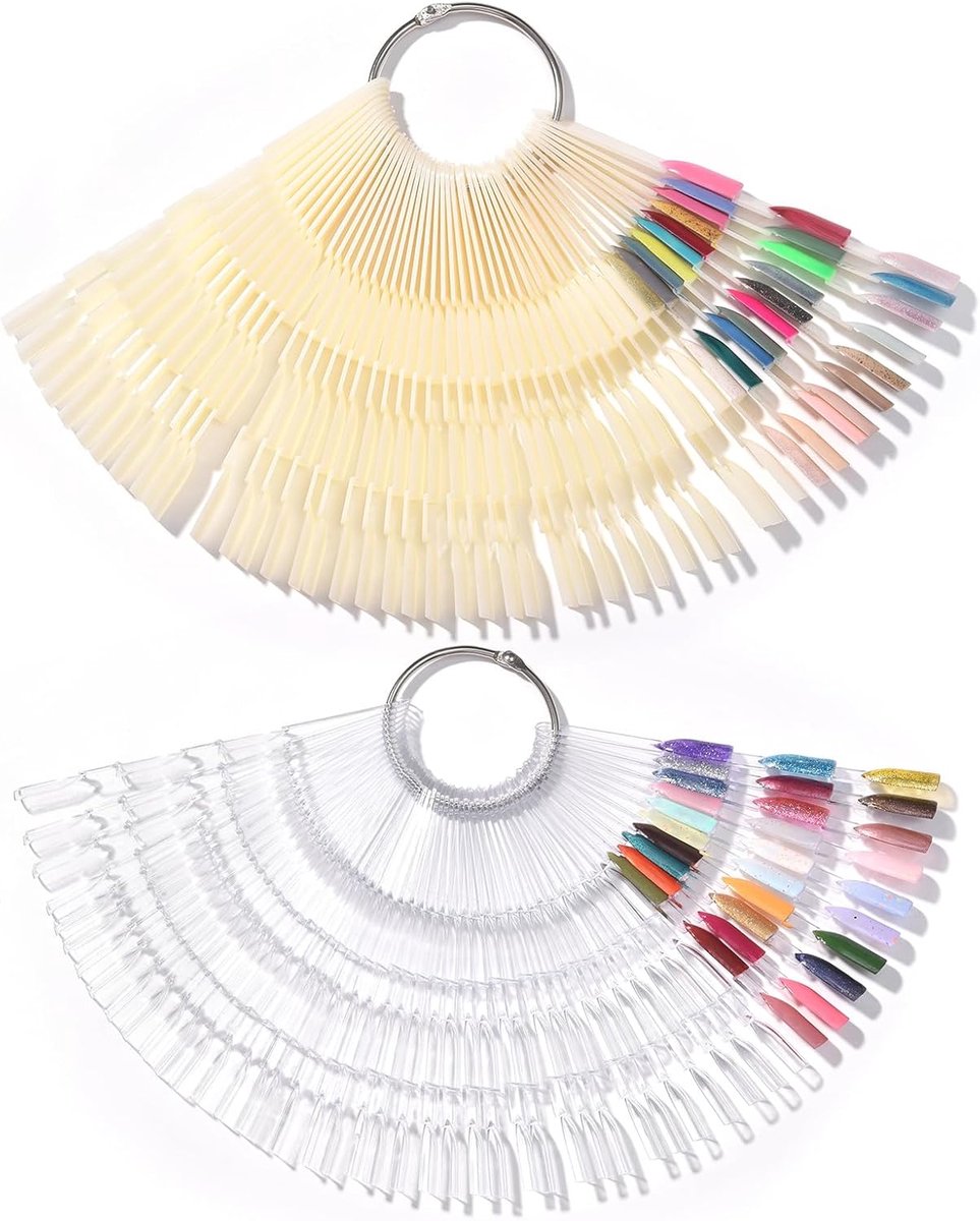 10 stuks valse nagelstalen wielen nagellak display wiel nagel display kleur monster staal wiel plastic nail art kleur tester wielen voor kleurshow (helder-natuurlijk-waaiervormig)