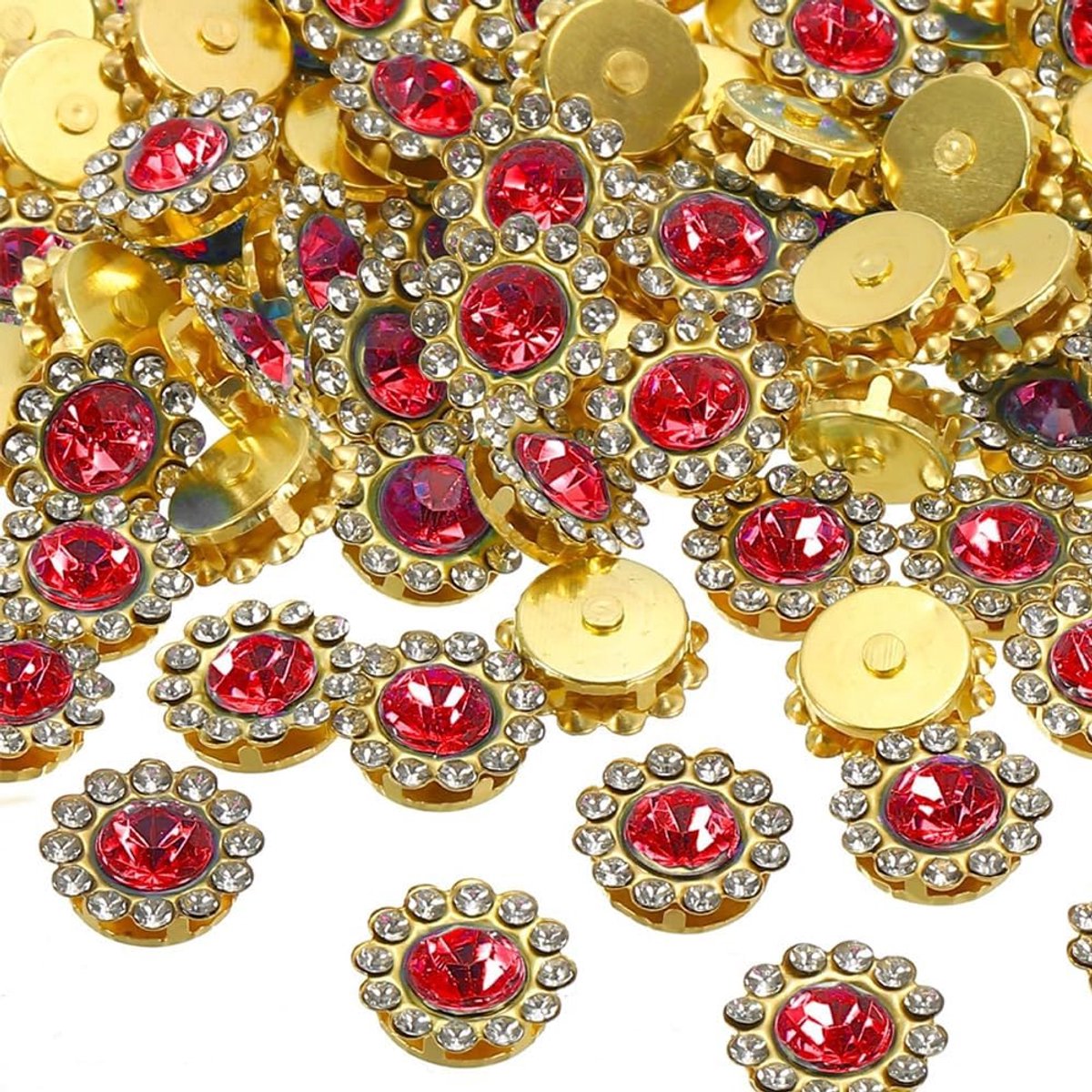 Knopen ronde glazen metalen basis zonnebloem decorknopen voor doe-het-zelf-knutsels schoenen jurk kleding oorbellen riem naaiaccessoires (rood 12 mm 100 stuks)