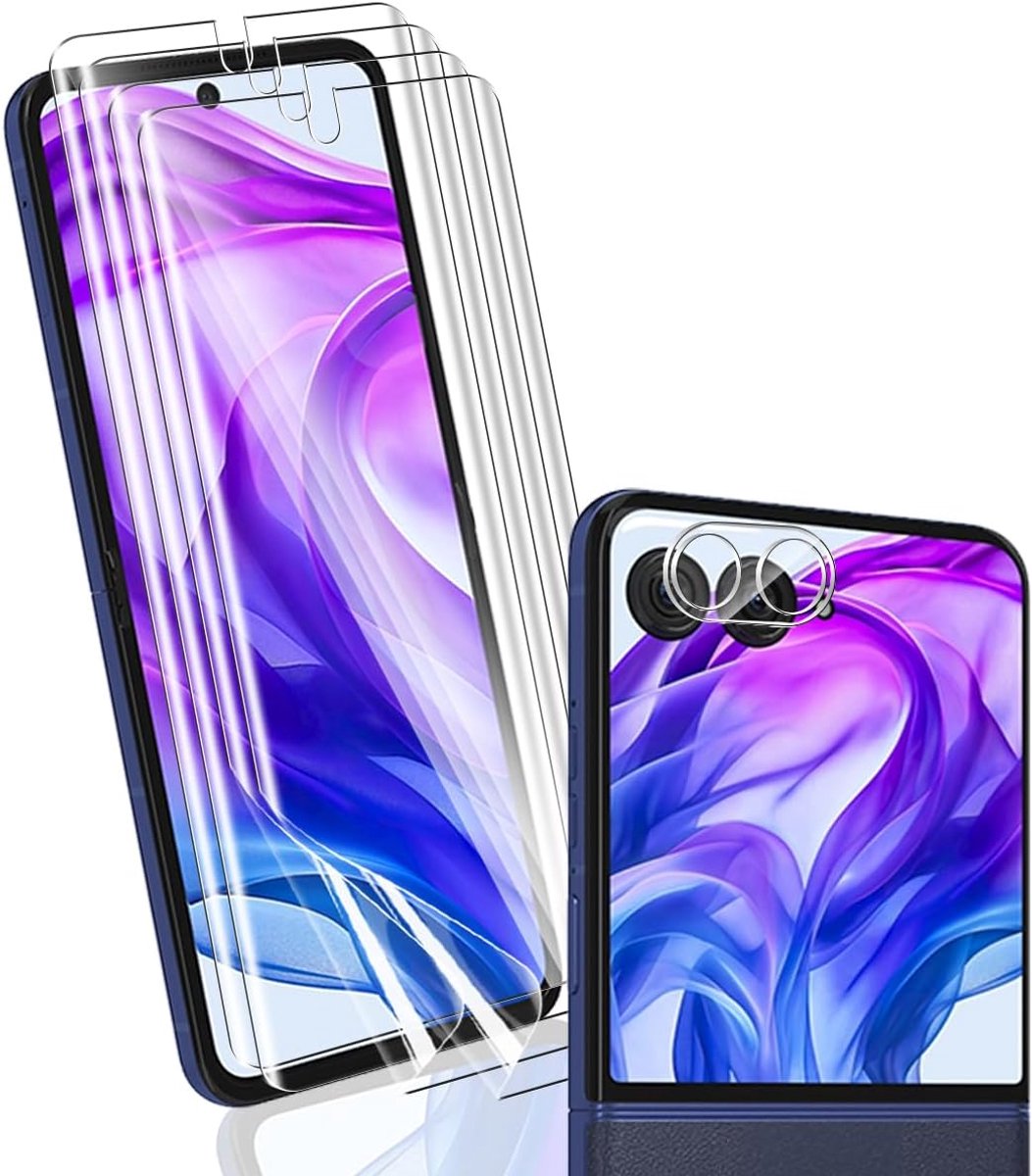 Beschermfolie voor Moto Razr 50 Ultra (geen gehard glas), flexibele TPU-displaybeschermfolies 4 stuks met cameralensfolie 1 stuk voor Moto Razr 50 Ultra