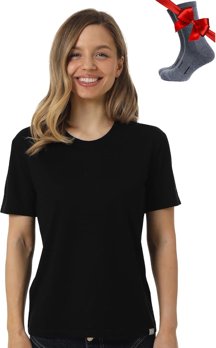 100% Merino T-shirt voor dames - Merinowol Sportief Wandelen Thermisch Shirt voor Dames + Wandelsokken