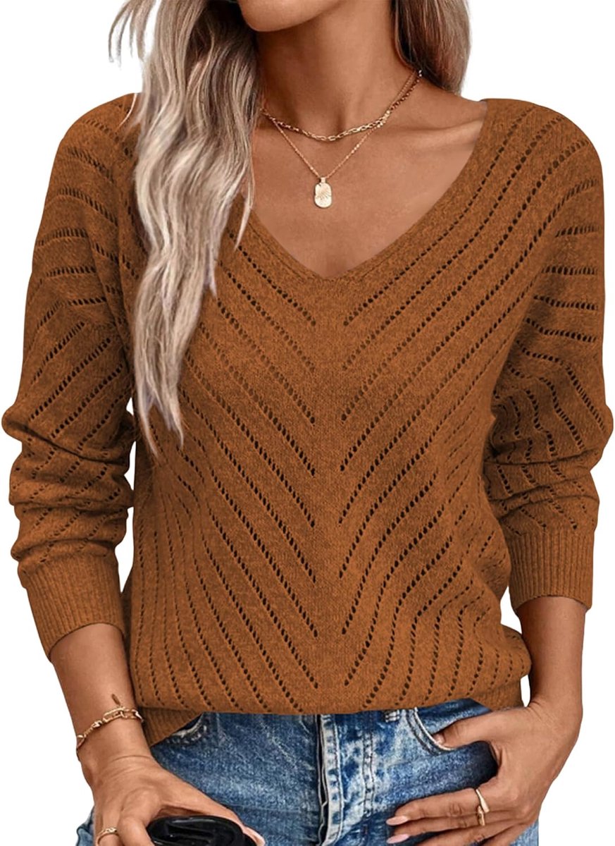 Trui Herst Trui V-hals Gebreide Trui Lange Mouwen Knuffelige Kleding