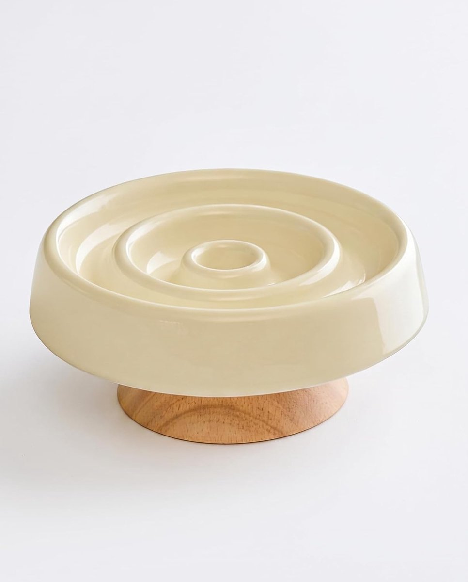 Feeder Cat Bowl met Standaard, Keramische Cat Slow Feeder, Verhoogde Voerbakken voor Droog en Natvoer, 80-100g Voerstation voor Binnenkatten (Licht beige)