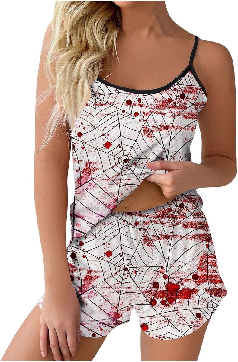 2-delige Halloween-set met bloedige print en top en shorts voor dames (1)