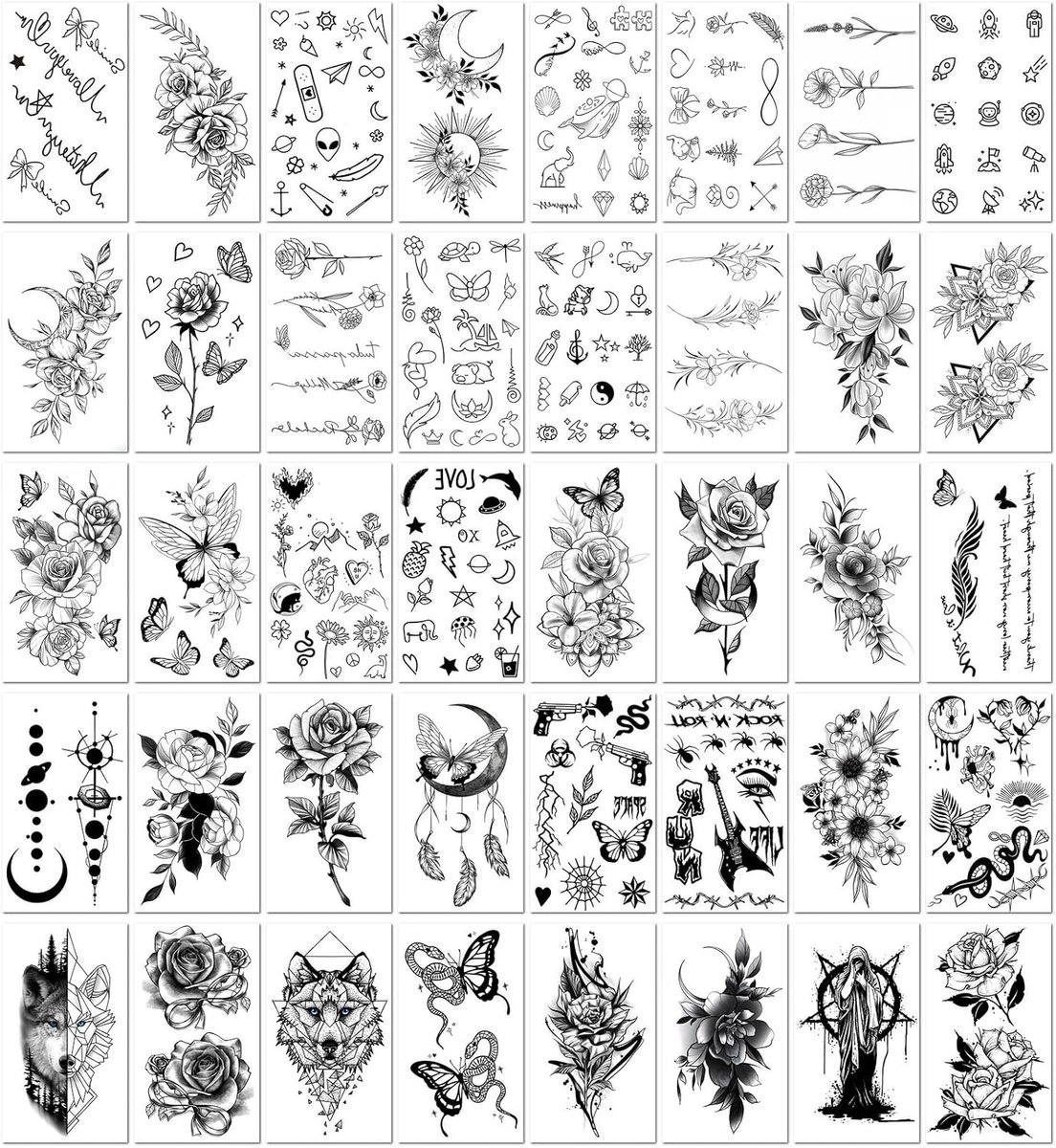 40 Vellen Bloemen Vlinder Schetslijn Waterdichte Tijdelijke Tattoo Stickers Semi-Permanent Klein Patroon