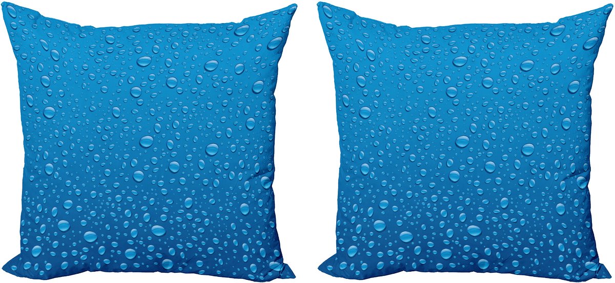 ABAKUHAUS Blauw Sierkussenhoes Set van 2, Wassertropfen in Water Regen, Modern Accent Dubbelzijdige Digitale Print, 40x40, Blauw
