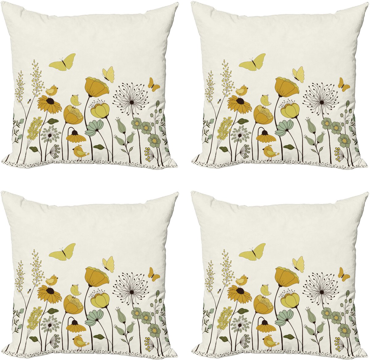 ABAKUHAUS Lente Sierkussen Kussenhoes 4er Set, Stip Winged Schmetterlinge, Modern Accent Dubbelzijdige Digitale Print, 40 x 40 cm, Aarde Geel Lichtgroen