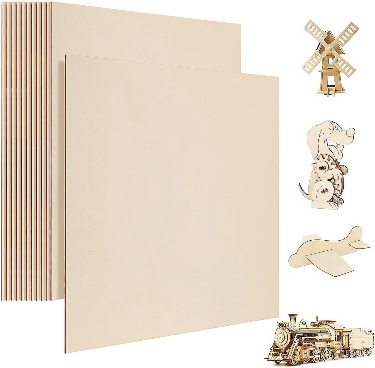 12 Stuks Onbewerkte Houten Vierkanten Duurzame Craft Wood Sheets voor Graveren Schilderen Decoratie Veelzijdige Houtblokken voor Knutselen Volwassenen