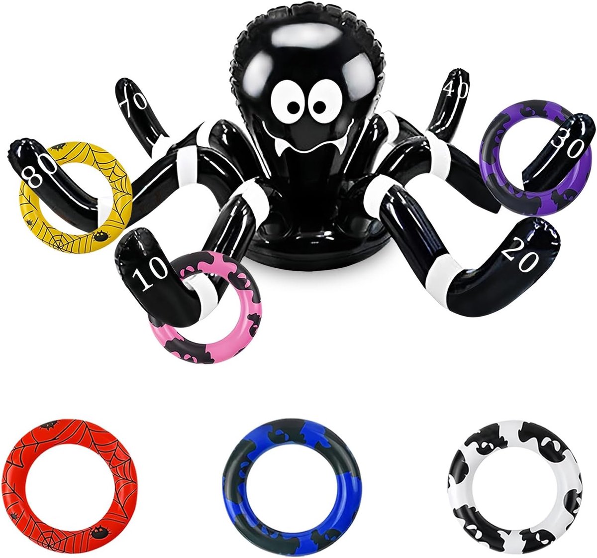 Throwing Game Opblaasbare Spider Ring Throwing Toys for Children's Volwassenen, Christmas Party Throwing Game Target Toys Christmas Socks Vulling Game Family (wit)