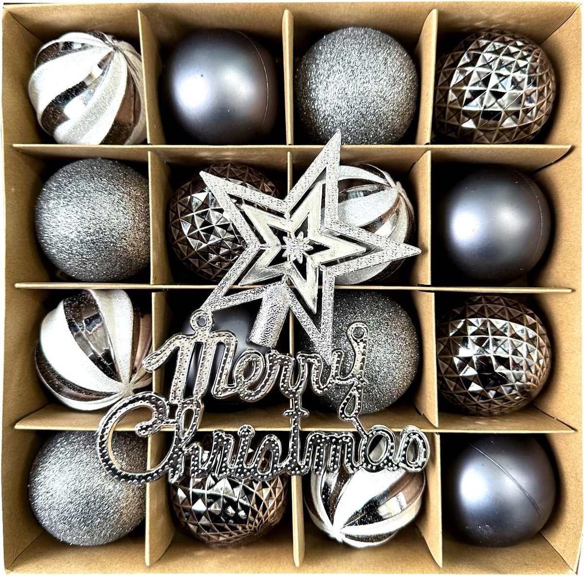 Kerstboomdecoratieballenset, 18 stuks, 6 cm, kerstdecoratie, plastic decoraties, kerstdecoratieset voor Kerstmis, bruiloft, feest, decoratie, zilver