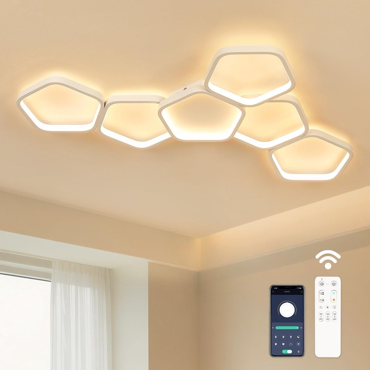 58 W, dimbaar, met afstandsbediening en app-bediening, 3000 K-6500 K, nachtlampje, geheugenfunctie, 90 cm, moderne plafondlamp voor woonkamer, slaapkamer