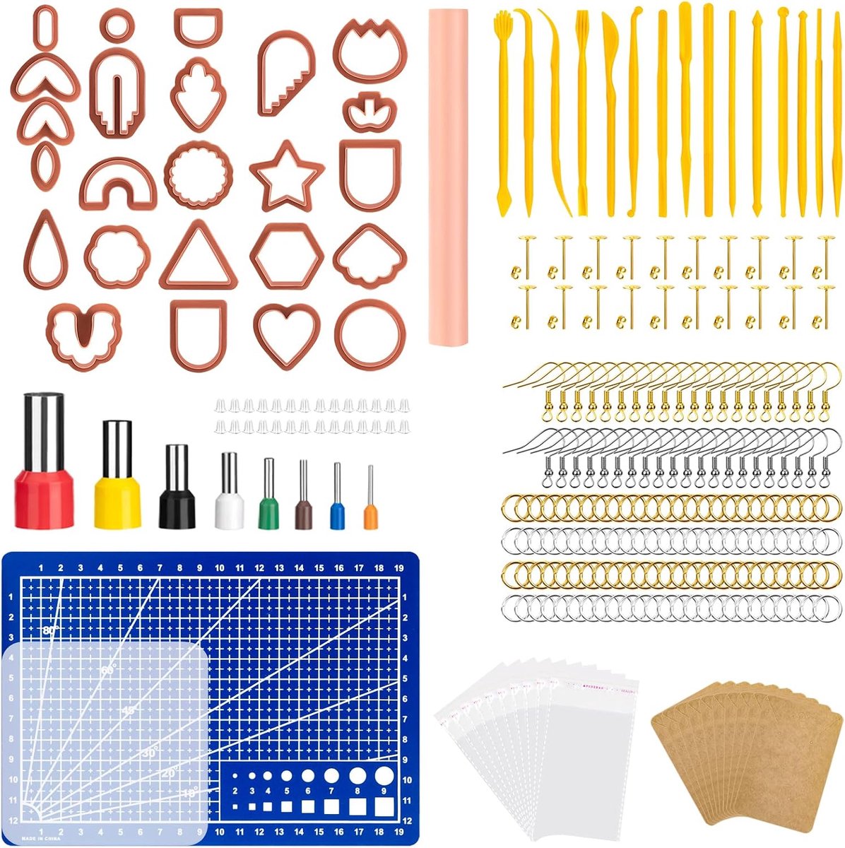 Set voor het uitsteken van oorbellen met polymeerklei, modelleerdopjes en oorbellenaccessoires DIY voor het maken van sieraden van polymeerklei
