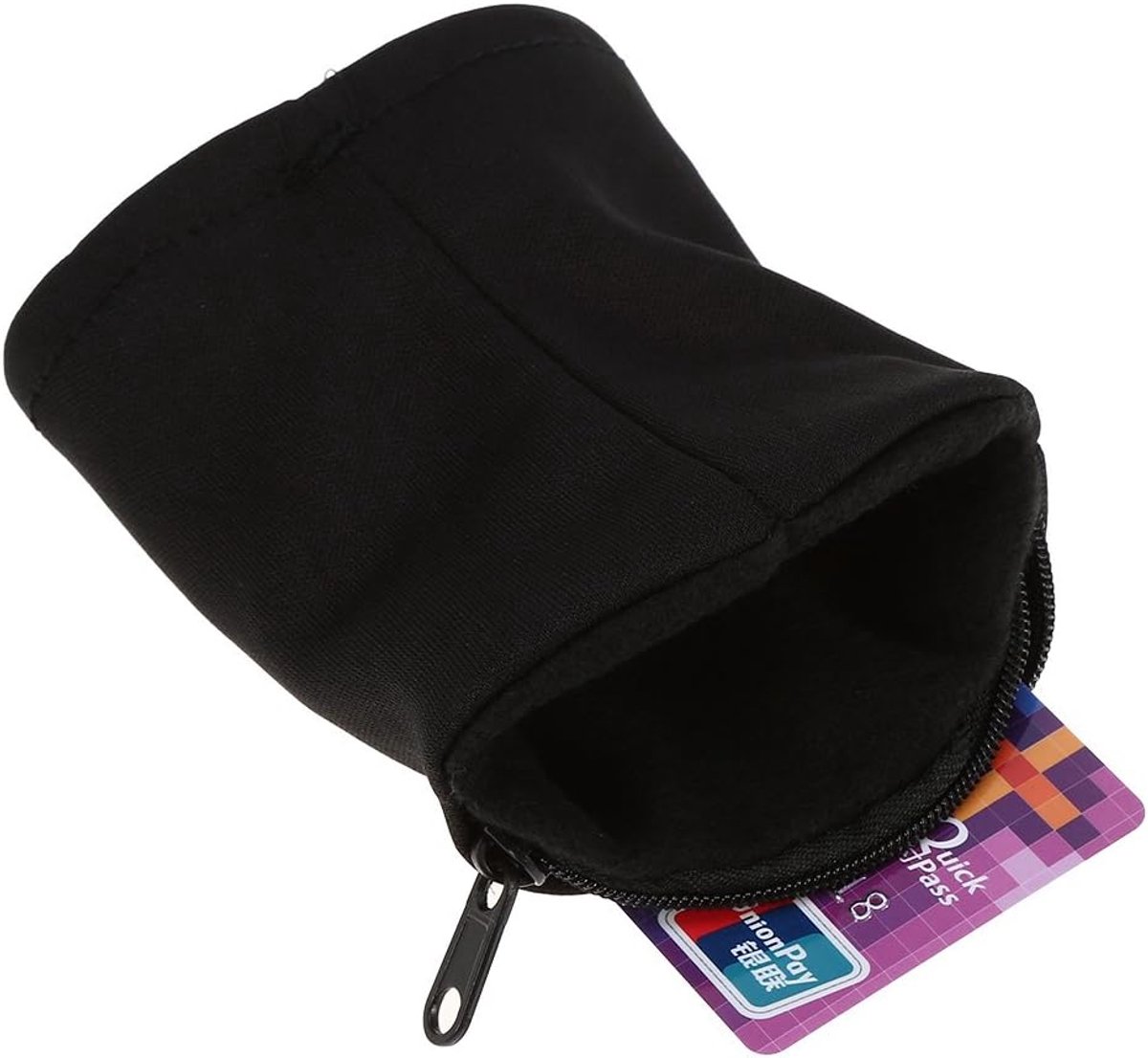 Polstas met fleece ritssluiting, voor hardlopen, reizen, fitnessstudio, fietsen, sport, sleutelopslag, veilig, licht, zwart