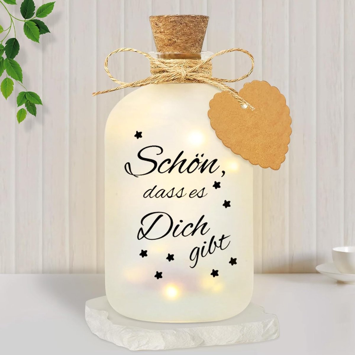 Led-flessenlicht met spreuk - Schön, dass es Dich Best, cadeaus voor vrouwen, huwelijkscadeau, decoratieve flesverlichting, flessenlichtketting, Valentijnsdag, Kerstmis, cadeau, vriendin, verjaardag