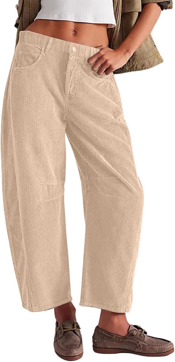 Corduroy losvallende broek, herfst/winter warme effen kleur broek met zakken INS stijl