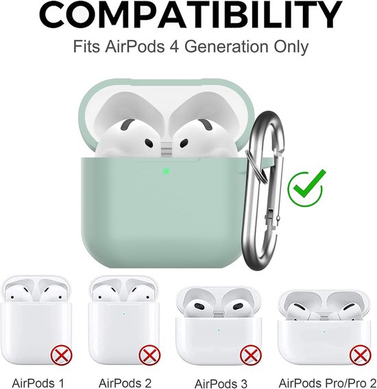 Hoes voor AirPods 4 2024, beschermende siliconen Case voor AirPods 4e 2024 Skin Front LED zichtbare siliconen cover met karabijnhaak, Cloud Grey — afbeelding 3