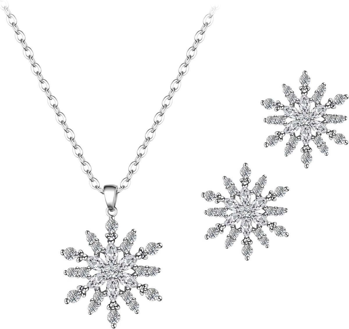 sieradenset dames elegant 925 sterling zilver hanger zirkonia ketting sieraden set CZ winter Kerstmis ketting hanger, 925 sterling zilver, zirkonia, Zirkonia