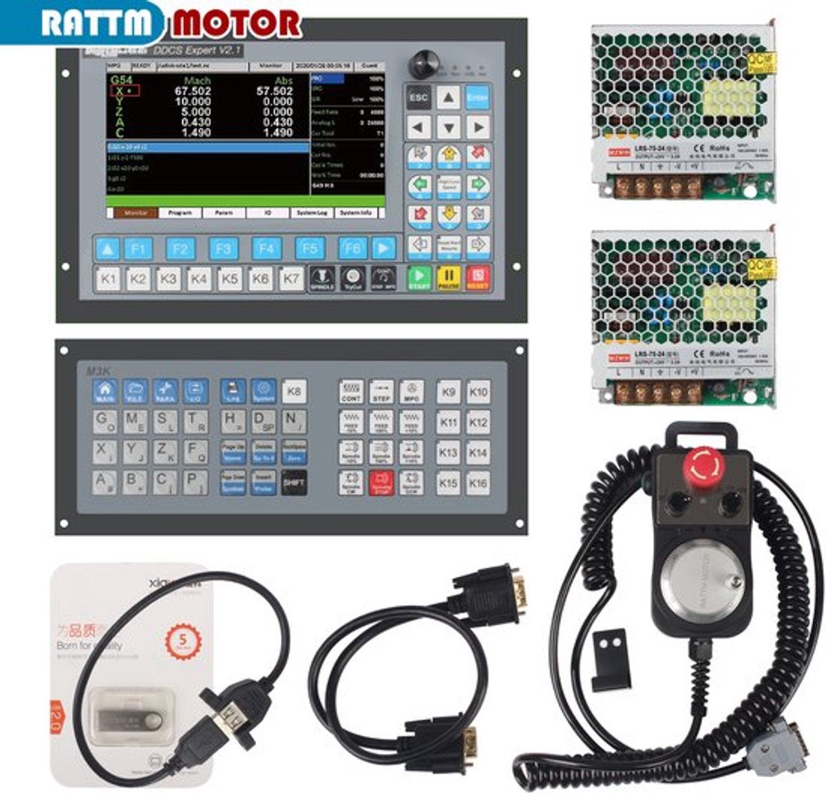CNC Controller 4 Axis DDCS Expert - 7 Inch Display - Stepper Motor - 18-24V DC - Offline Besturing