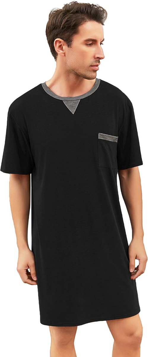Pyjamatops voor heren, zacht ademend nachthemd, knielengte, nachthemden, korte mouwen, nachtkleding, loungewear