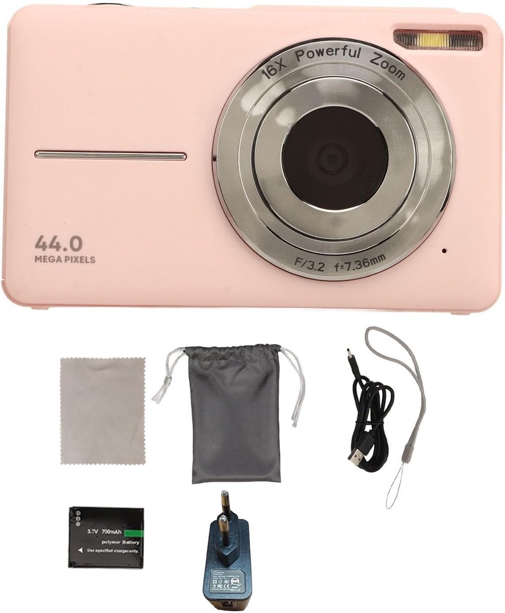 Camera, 44MP 1080P HD 16X Digitale Zakcamera Autofocus Digitale Camera met één Klik voor Tieners en Kinderen (PINK)