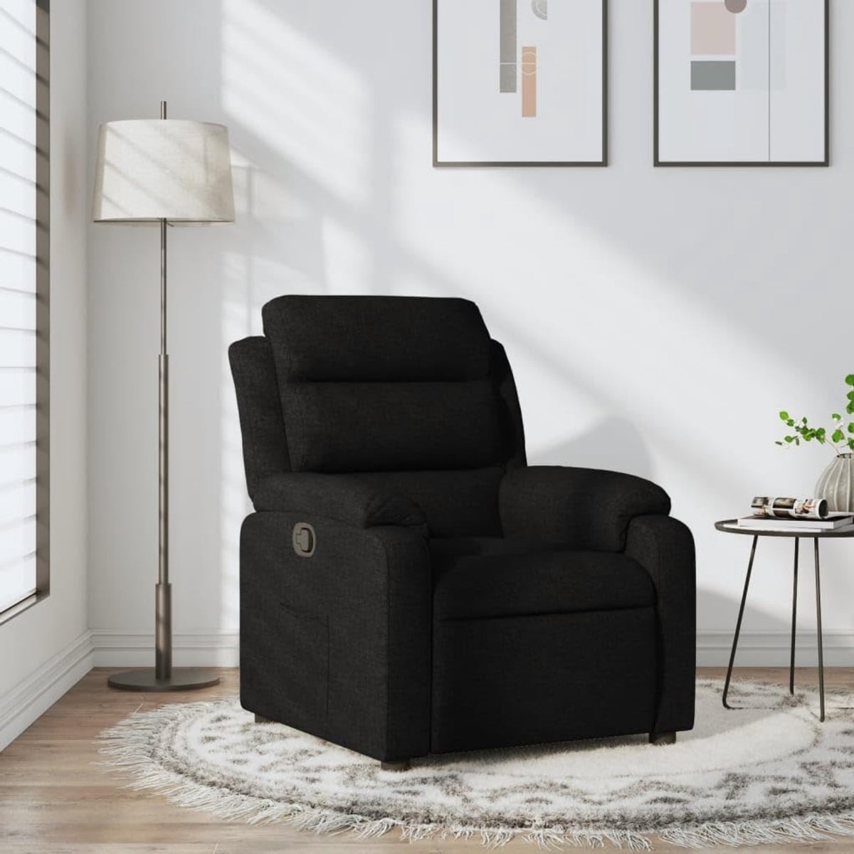 Relaxstoel met handmatige ligfunctie, verstelbare tv-stoel van stof, ergonomische comfortabele stoel voor woonkamer, zwart