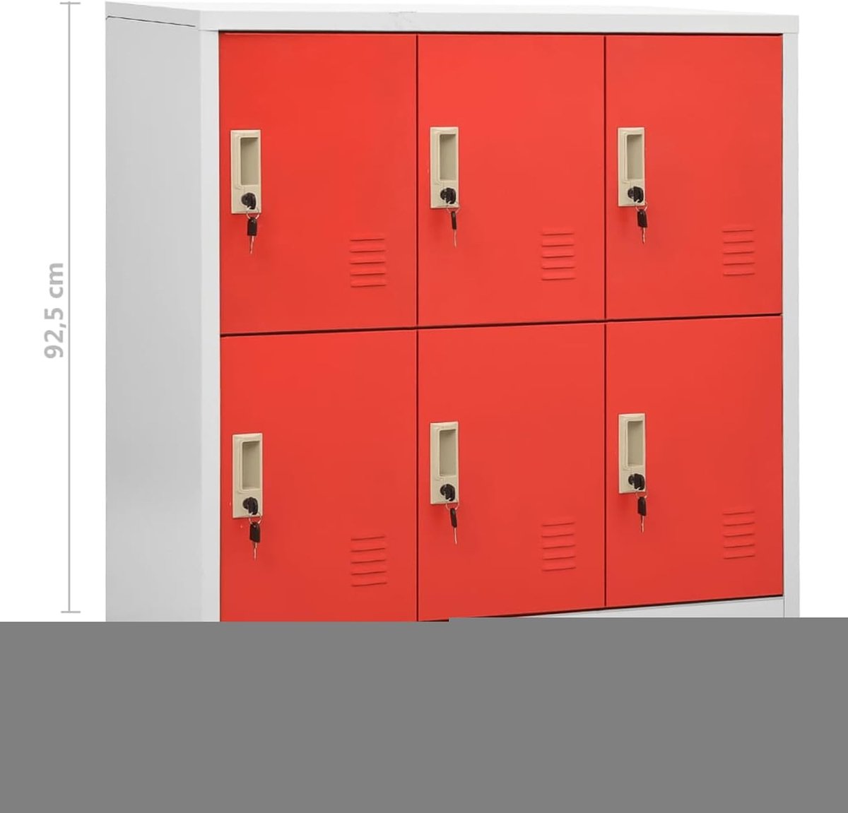 Lockerkasten stalen utiliteitskast met sloten, kantoorstalen archiefkast voor garage, kantoor, klaslokaal en huis, 2 stuks lichtgrijs en rood 90x45x92,5 cm staal