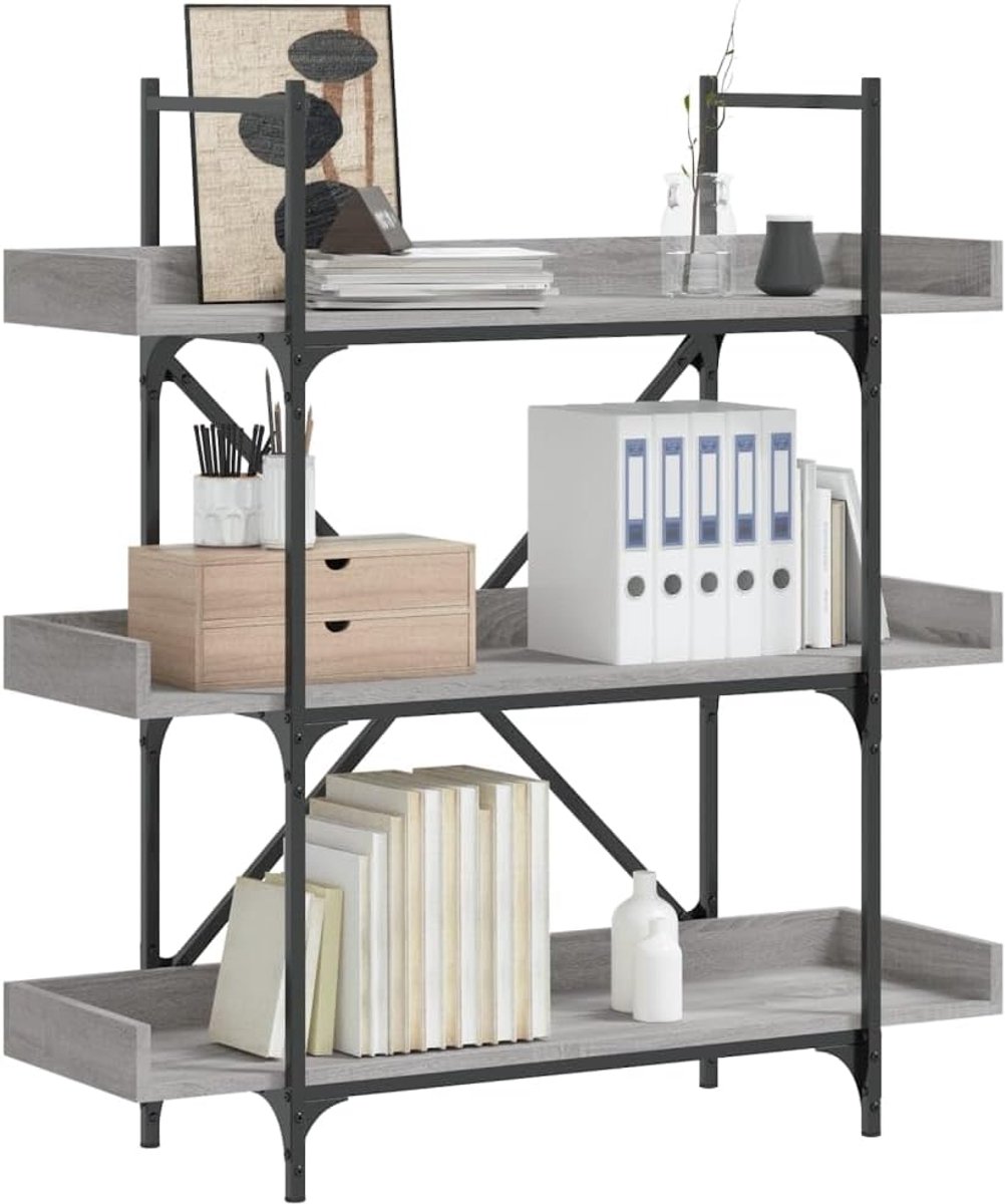 Boekenkast 3 schappen grijs Sonoma 100x33x108,5 cm houtmateriaal