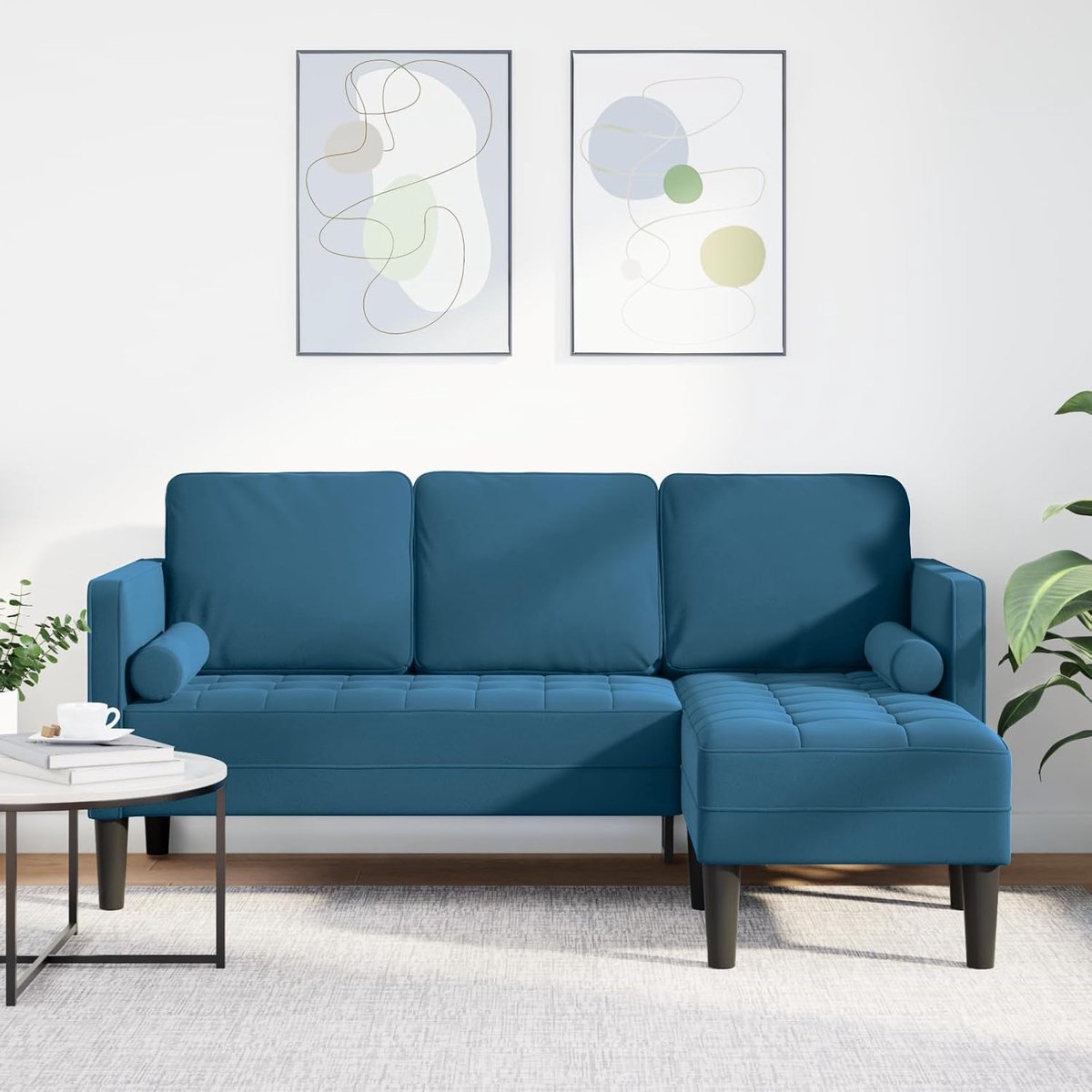 Bank in blauw, 173 x 131 x 67 cm, fluwelen stof, moderne hoekbank met pluche kussen, vlekbestendig en uitnodigend, gezellige zitgelegenheid voor de woonkamer