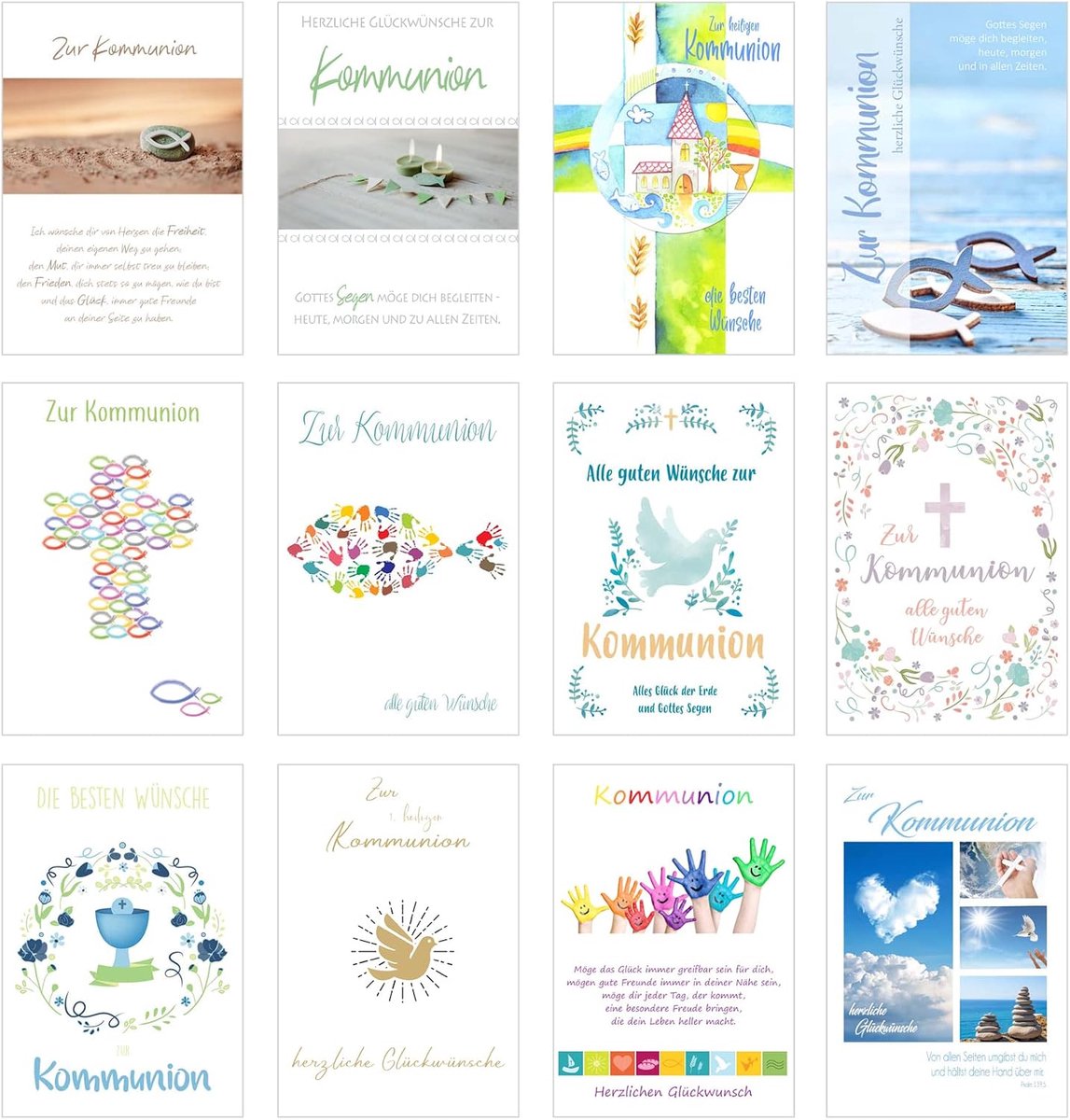 Seidel Set van 12 premium communiekaarten met envelop (dubbele kaarten/vouwkaarten met envelop) kaart ansichtkaart communie