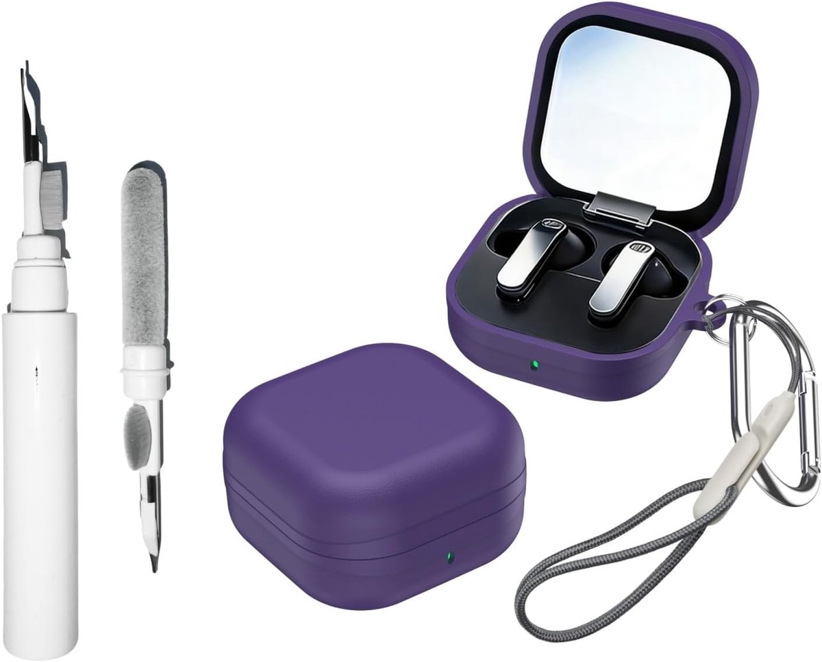 [4 in 1] Hoesje compatibel met Samsung Galaxy Buds4 / Buds4 Pro met sleutelkoord, sleutelhanger en reinigingsset, zachte TPU kunstlederen textuur volledige druppel beschermhoes voor vrouwen mannen