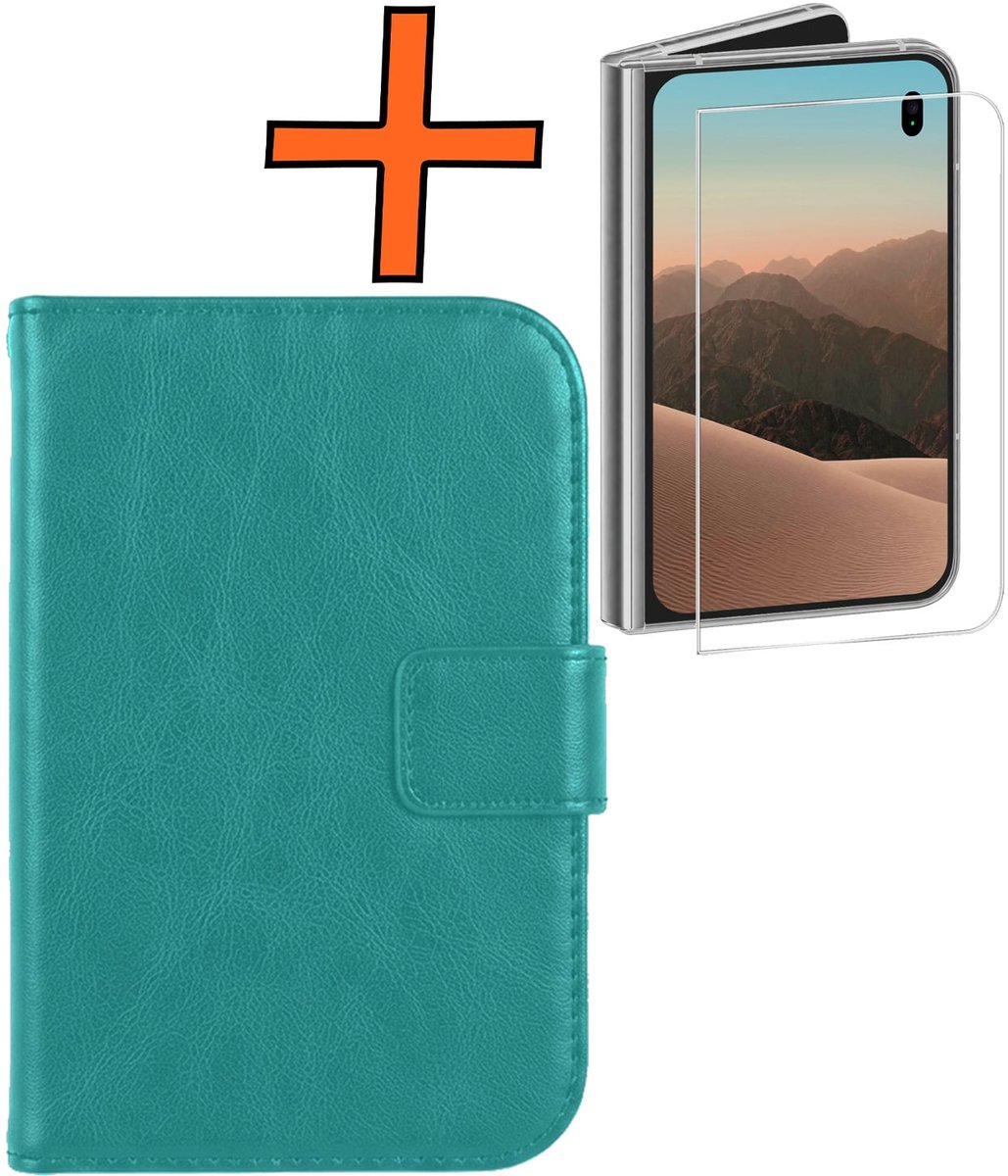 Hoes - Met Screenprotector - Geschikt voor Apple iPhone Duo - Luxe Pasjeshouder - Bookcase Portemonee - Flip Case - Kunstleer Book Case - Flipcase - Book Cover - Walletcase - PortemonneeHoes - Turquoise