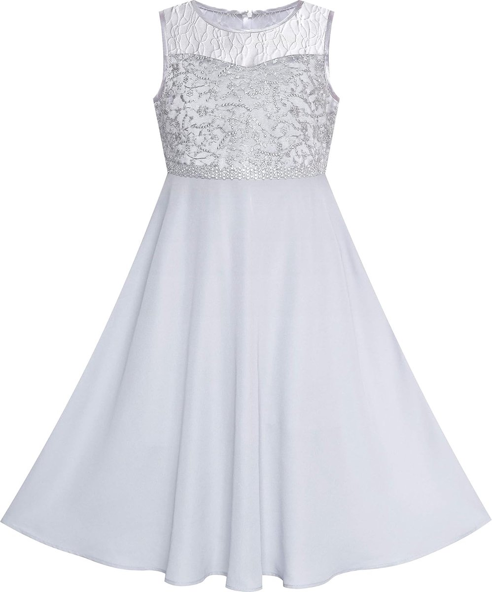Fashion Bloemenmeisjesjurk Strass Chiffon Formele Feestjurk 110-158