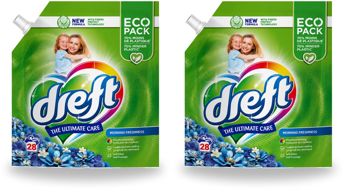 2 x Dreft - Vloeibaar Wasmiddel - Ochtendfris Navul - Fris en zuinig - 28 Wasbeurten - Voordeelverpakking - 2 stuks