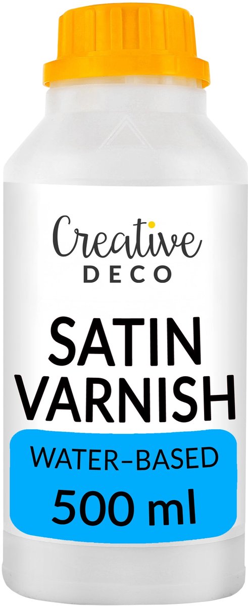 Creative Deco acryllak zijdemat vernis, 500 ml fles blanke lak, Acryl oppervlakteafwerking op waterbasis, Permanente kleurloze lak, Binnen, buiten, Knutselprojecten, schilderijen