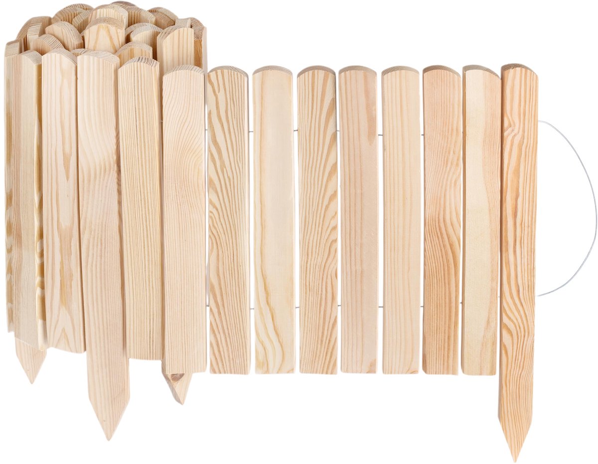 Creative Home Gazonrand Houten borderrand 200 x 40 cm (LxH) naturel, Flexibele borderomranding 40 cm Hoge tuinafscheiding om in de grond te steken, Ideaal als borderomranding