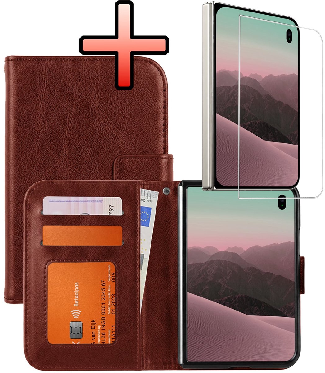 Hoesje - Met Screenprotector - Geschikt voor Apple iPhone Duo - Luxe Pasjeshouder - Bookcase Portemonee - Flip Case - Kunstleer Book Case - Flipcase - Book Cover - Walletcase - Portemonneehoes - Bruin