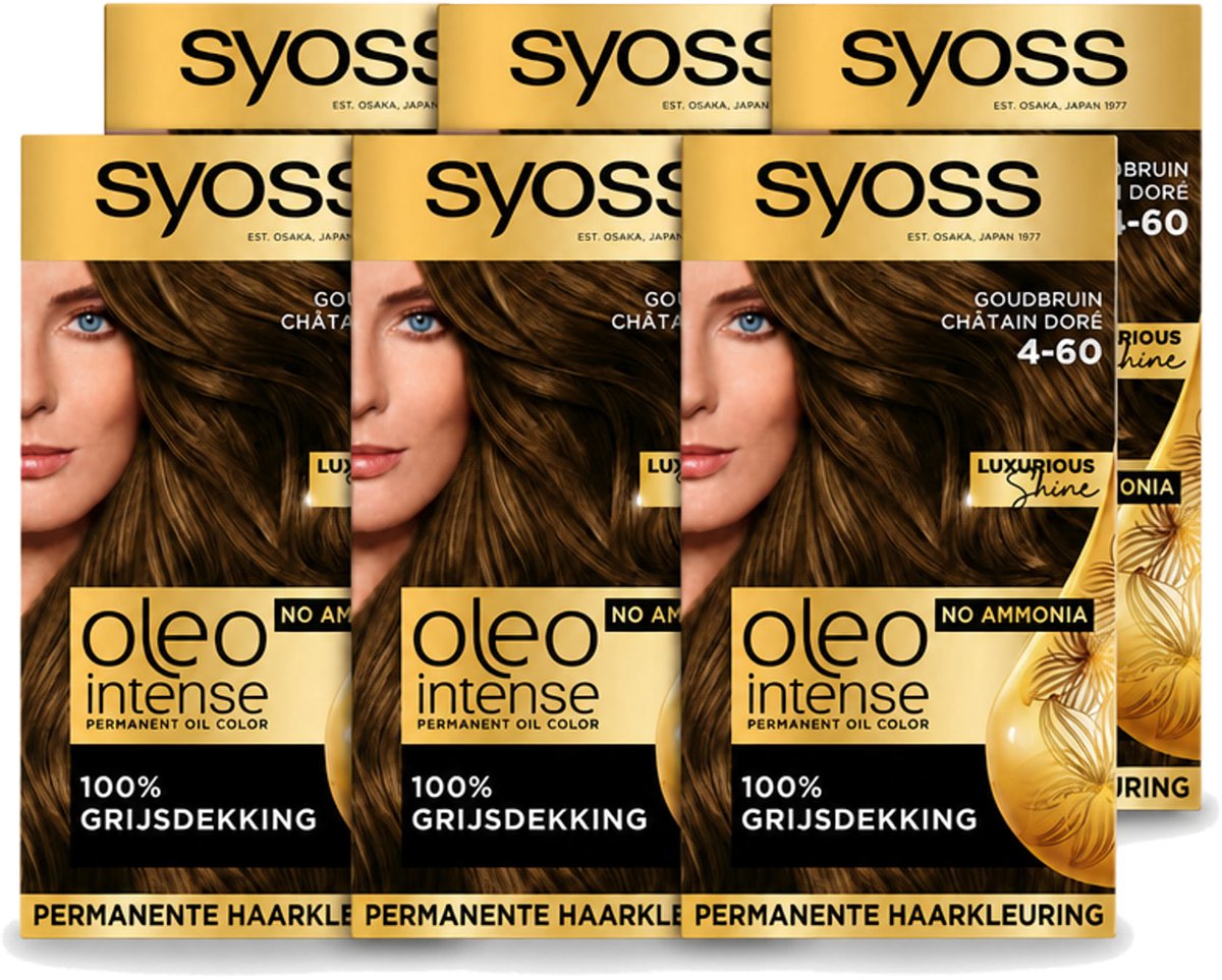 6 x SYOSS - Oleo Intense 4-60 - Haarverf - Permanente Haarkleuring - Goudbruin - Langdurige Kleur - Voordeelverpakking - 6 stuks