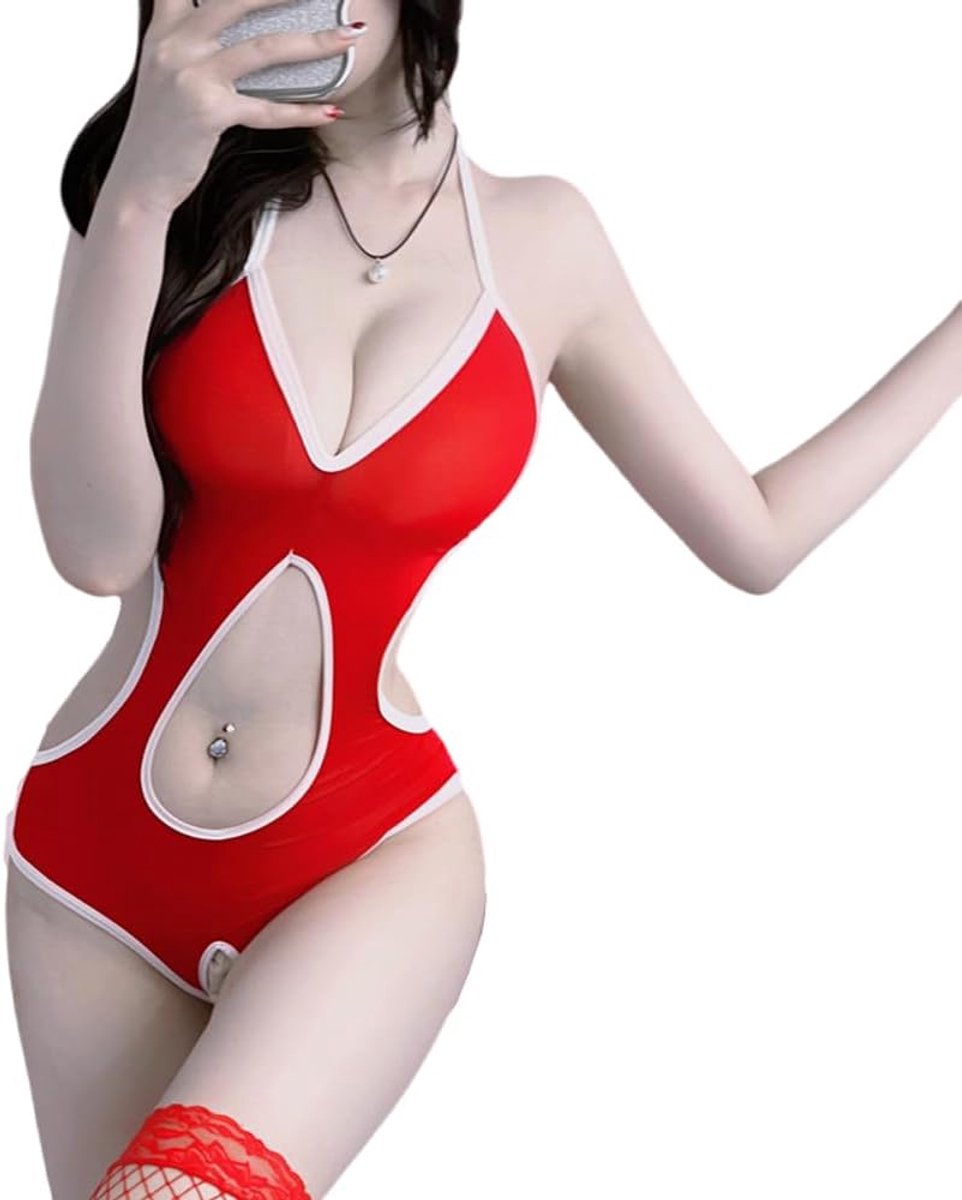 anime cosplay bodysuit dames eendelig badpak monokini V-hals holle badmode strandjurk