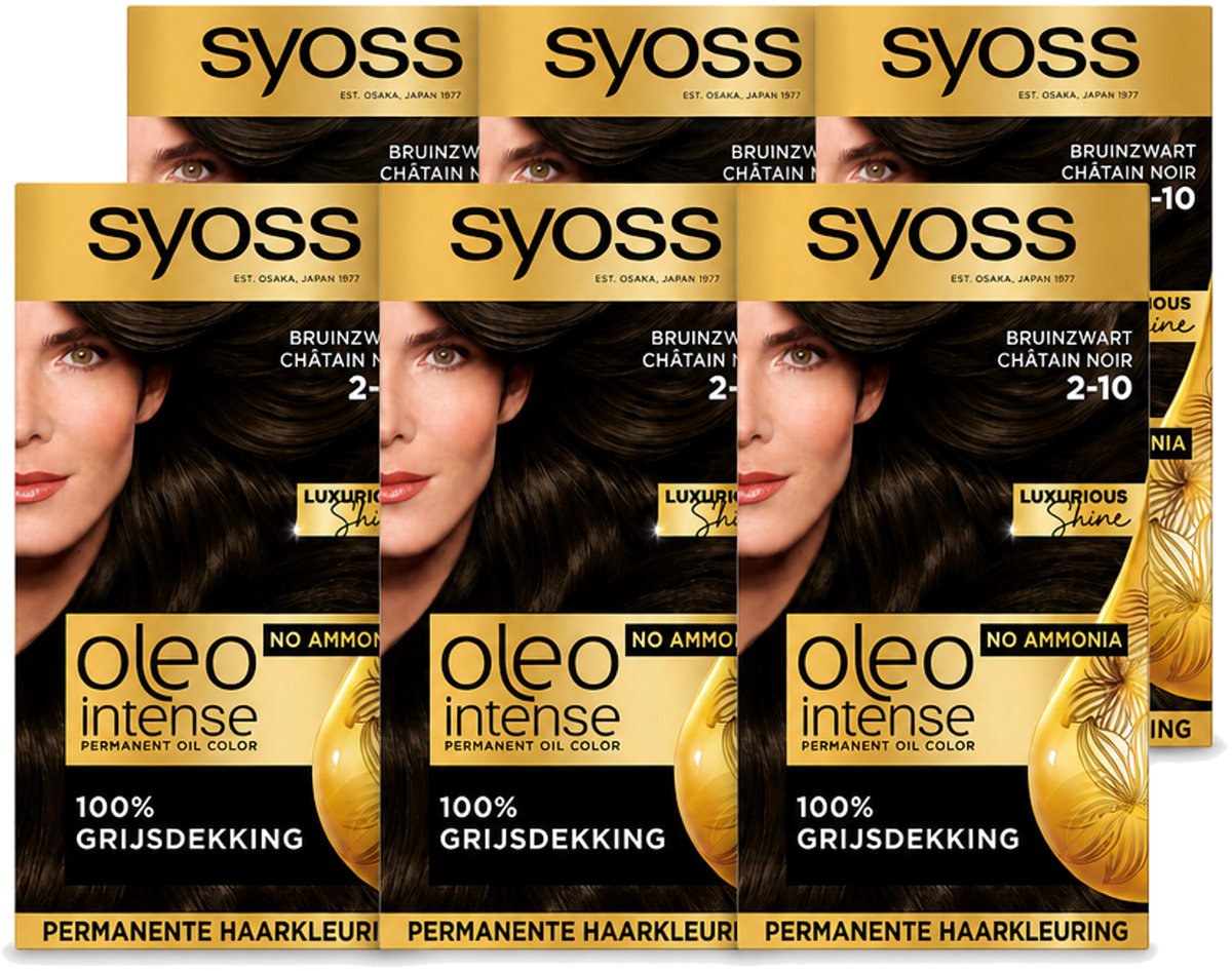 6 x SYOSS - Oleo Intense 2-10 - Haarverf - Permanente Haarkleuring - Bruinzwart - Langdurige Kleur - Voordeelverpakking - 6 stuks
