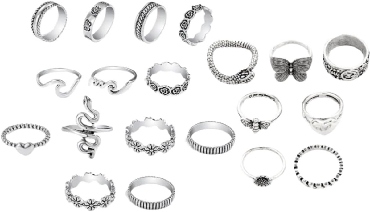 Ringen, stapelring zilver kristal, stapelbaar, vintage stijl, gemengde maten., Legering_staal
