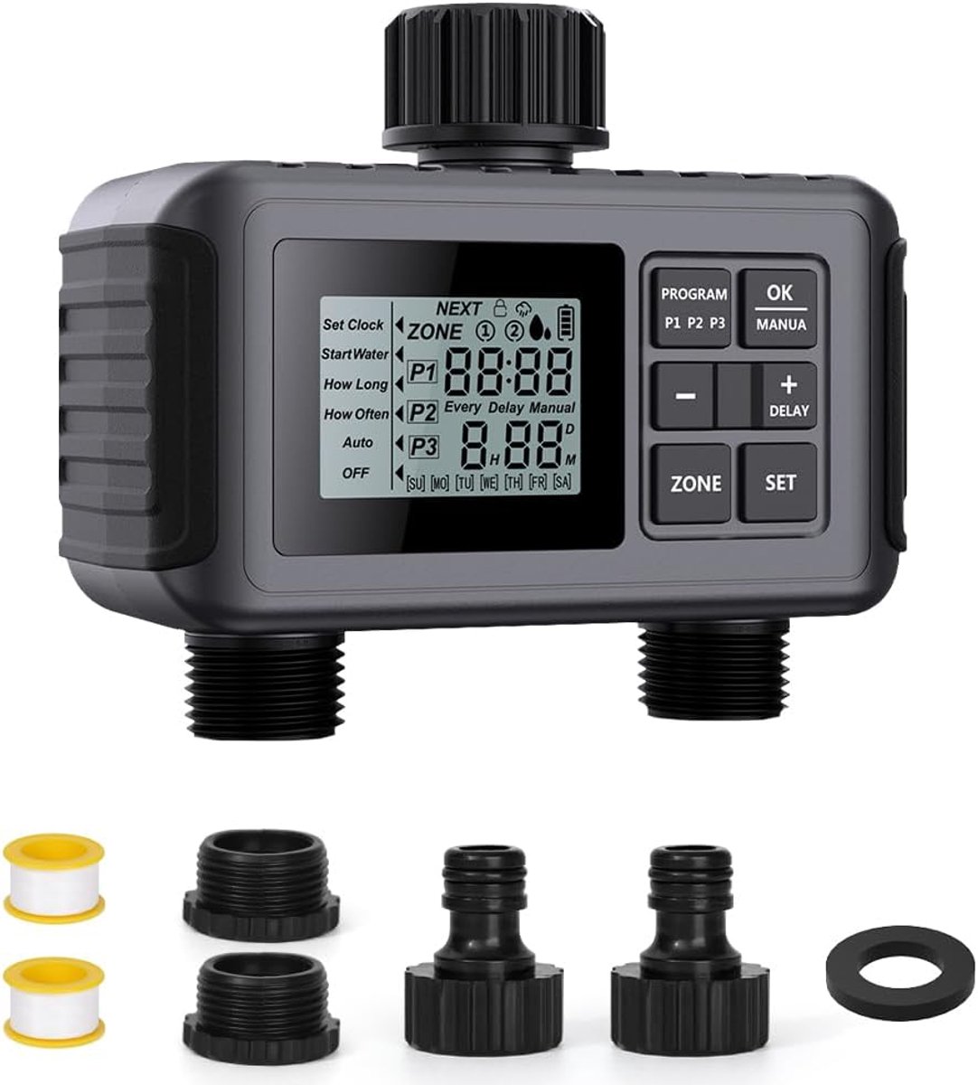 Bewateringscomputer met 2 uitgangen, Watertimer, Irrigatieklok