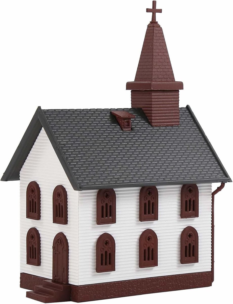 Gedetailleerde miniatuur kerk met toren voor modelspoor en diorama - Perfect voor hobbyprojecten en landschapmodellen