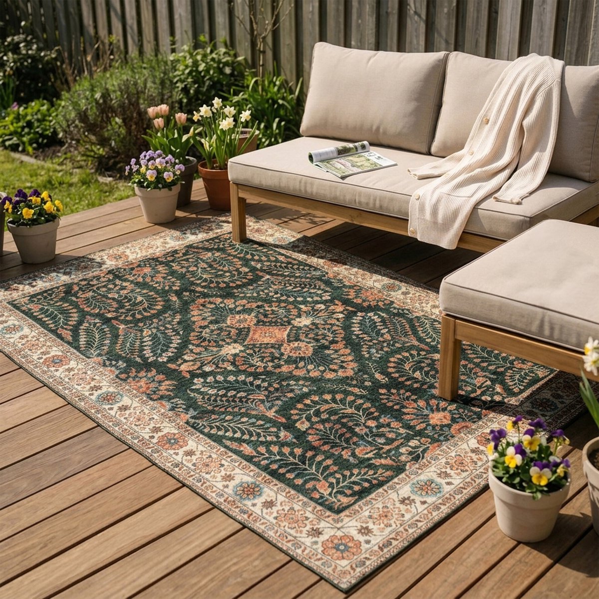 FRAAI Vintage buitenkleed - Santo Flora Donkergroen - 230x330cm