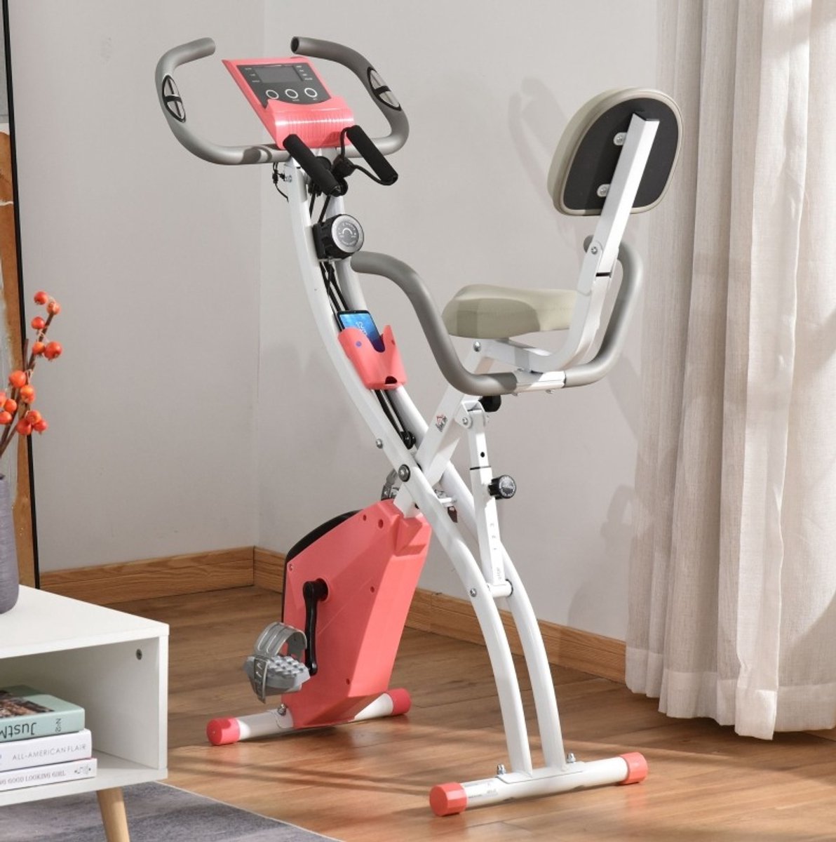 MODFU - Hometrainer - 2-in-1 X-Bike Met LCD En Hartslagmeter - Inklapbaar - Staal - Roze Wit