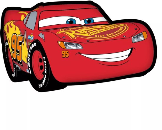 Rood sierkussen van Lightning McQueen met nummer 95 en 'Rust-eze' logo.