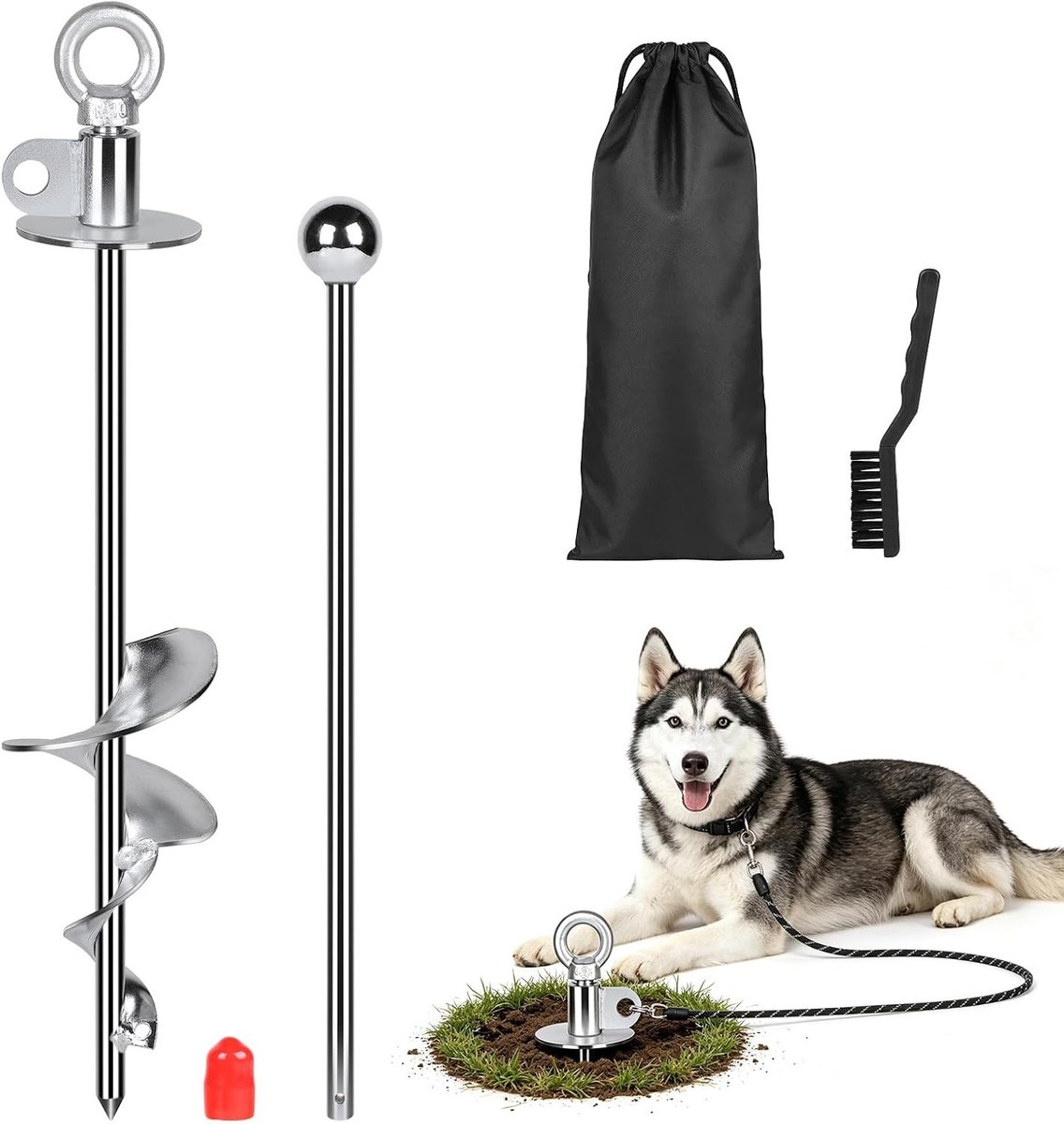 Hondenhalsband met 360° draaibare ring, 38 cm, voor honden tot 100 kg, inclusief reinigingsborstel en hefboom voor kamperen en buitenactiviteiten