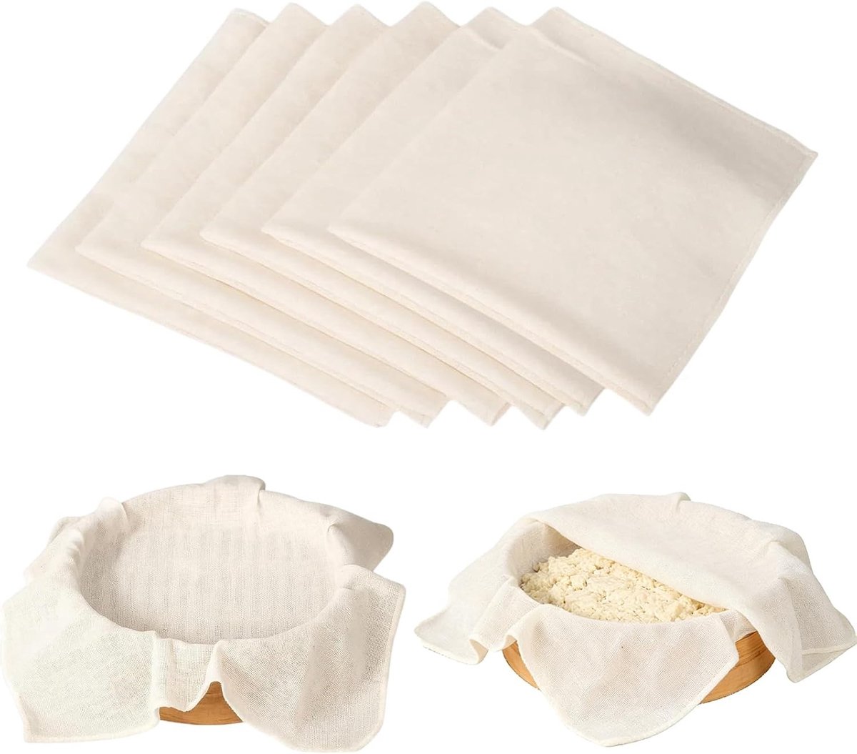 Set van 6 Herbruikbare Katoenen Doeken 60 x 60 cm voor Filtreren, Koken en Bakken