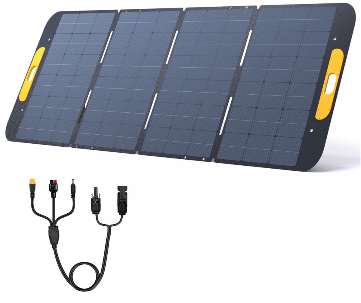 VTOMAN VS400 400W opvouwbaar zonnepaneel, 23% hoogrendements monokristallijne cellen, IP67 waterdicht ETFE-oppervlak, verstelbare standaard, MC4-connector voor draagbare stroomstations