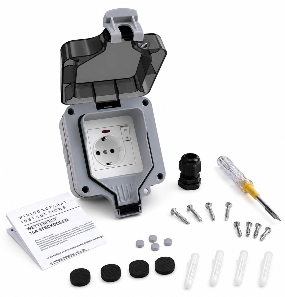 INVOLT 1-voudig buitenstopcontact set, IP66 grijs buiten met schakelaar - ShopVlot