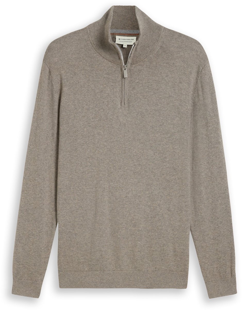 Tom Tailor - Troyer-trui met kasjmier - Maat L - Driftwood Taupe Melangé
